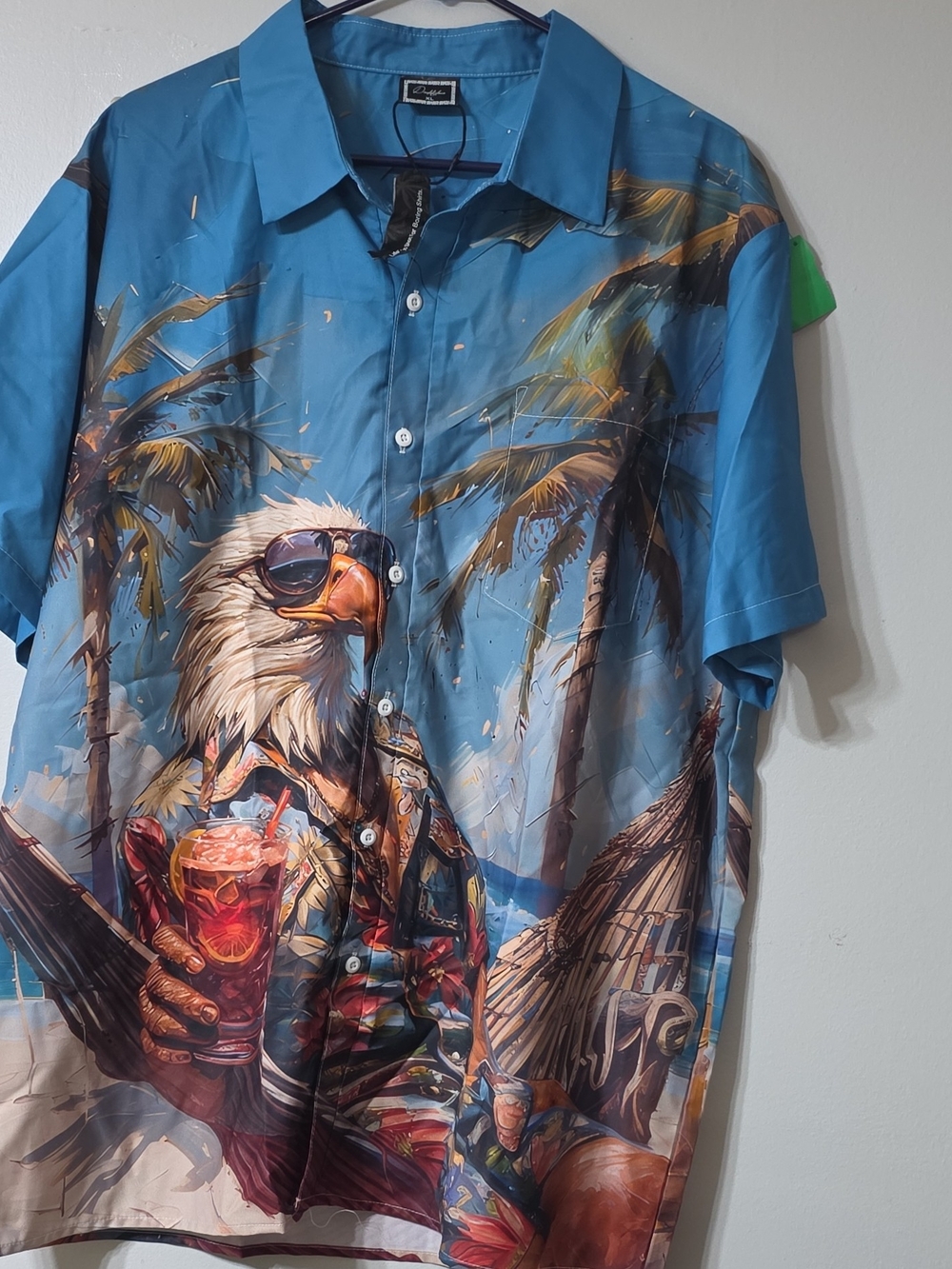Men's Blue Graphic Eagle Print Short-Sleeve Shirt